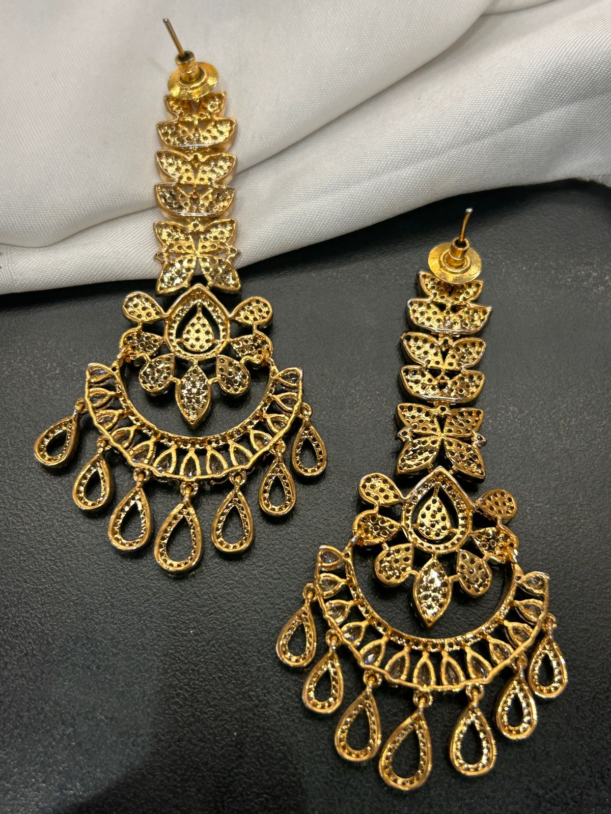 Gold Finish CZ Chandelier Earrings